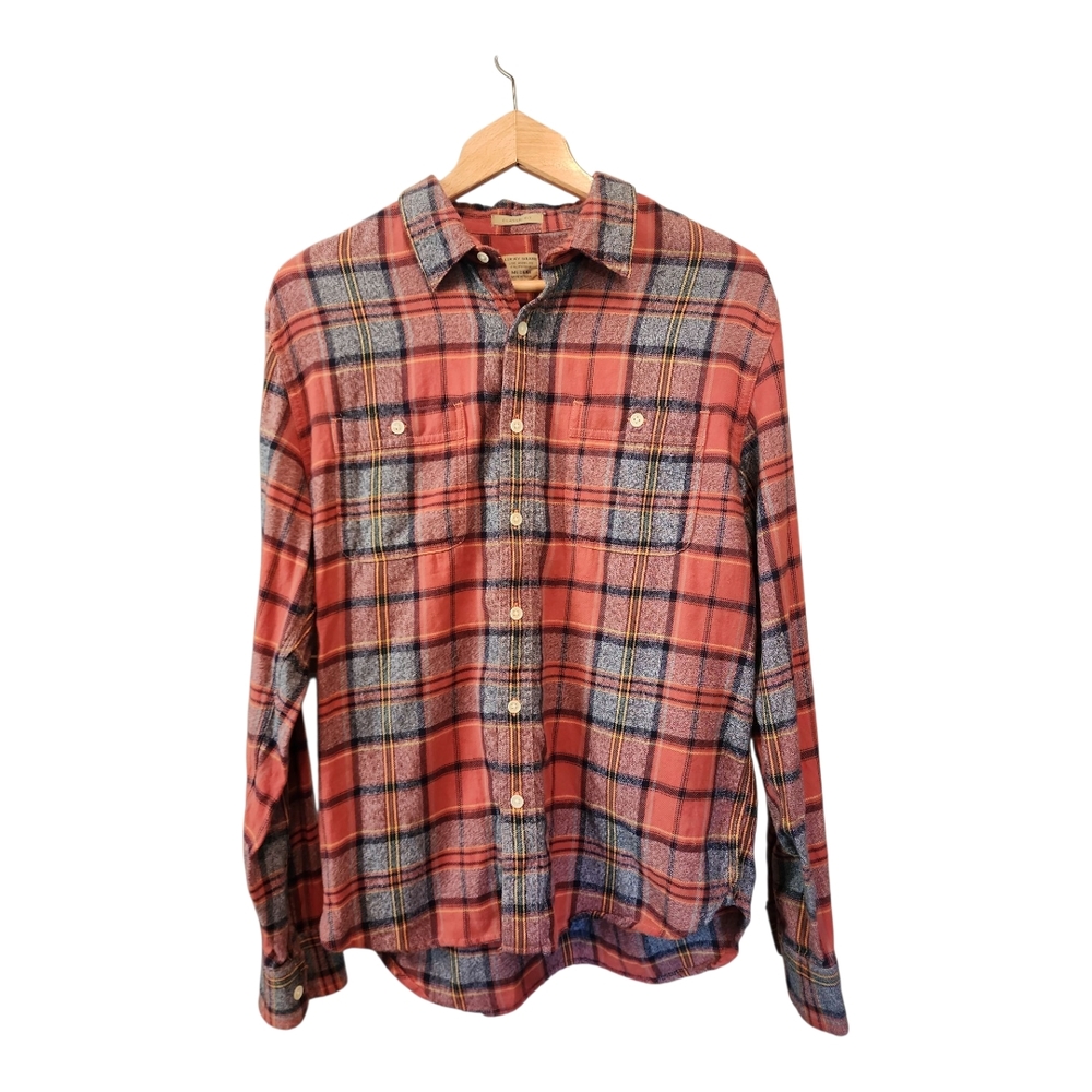 Lucky Brand Red and Gray Casual Button Down Plaid Shirt